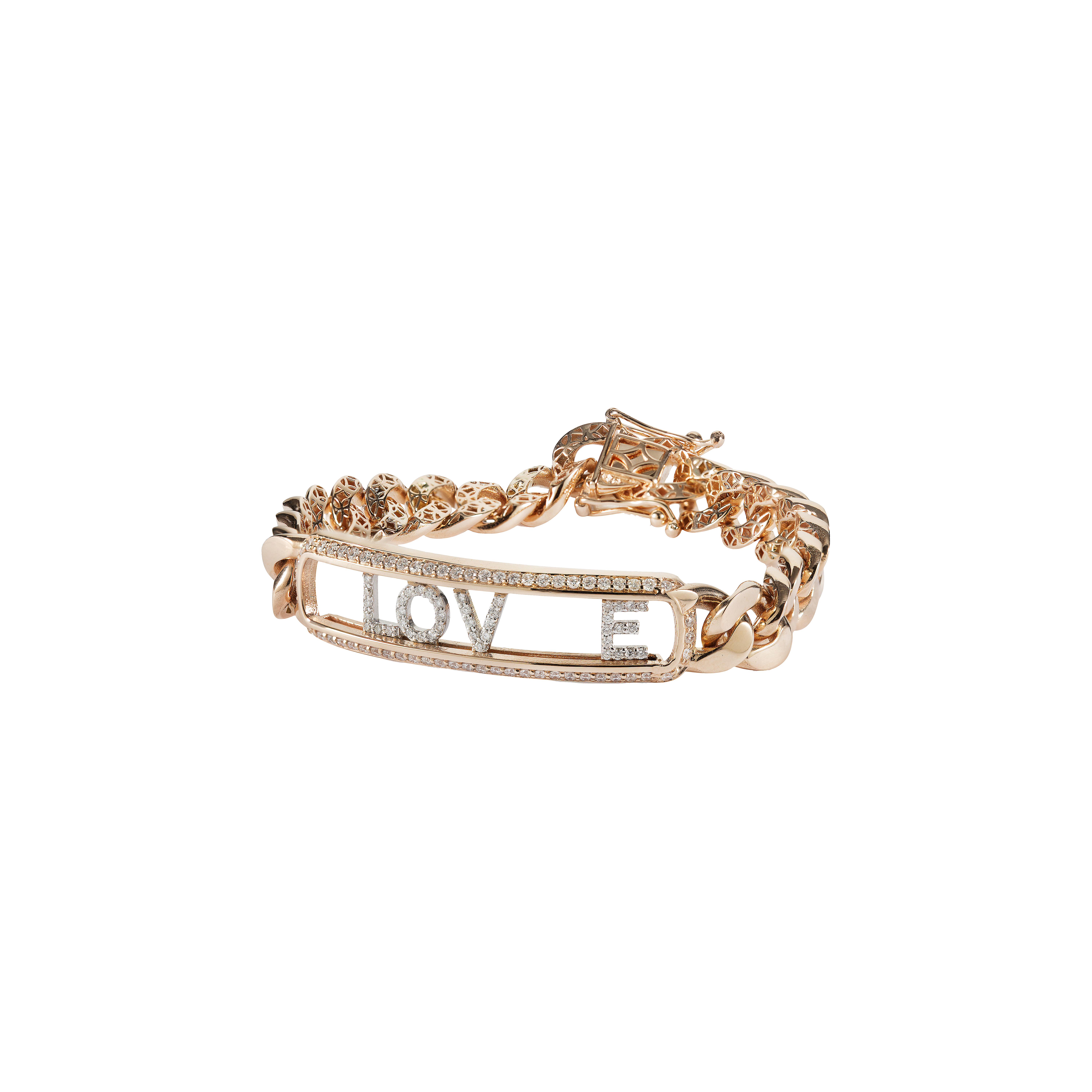 Bartorelli Italian Jewels | BRACCIALE IN ORO ROSA E ORO BIANCO GOURMETTE  CON DIAMANTI E LETTERE SEMOVIBILI 