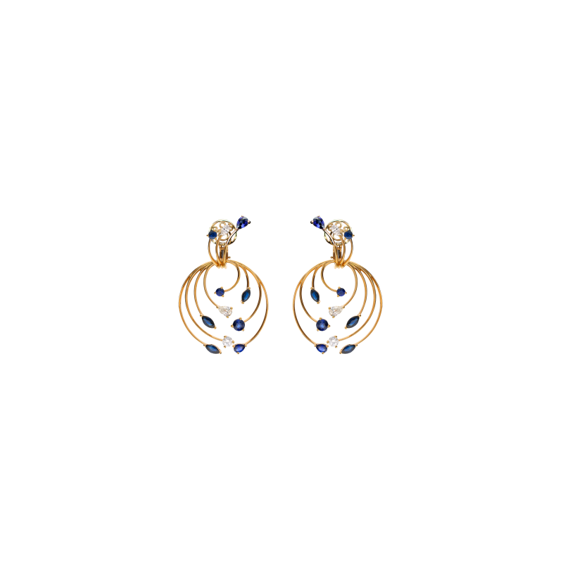 Bartorelli Italian Jewels | ORECCHINI PENDENTI IN ORO ROSA CON DIAMANTI BIANCHI  E ZAFFIRI BLU - 3E00116DSBP (1)