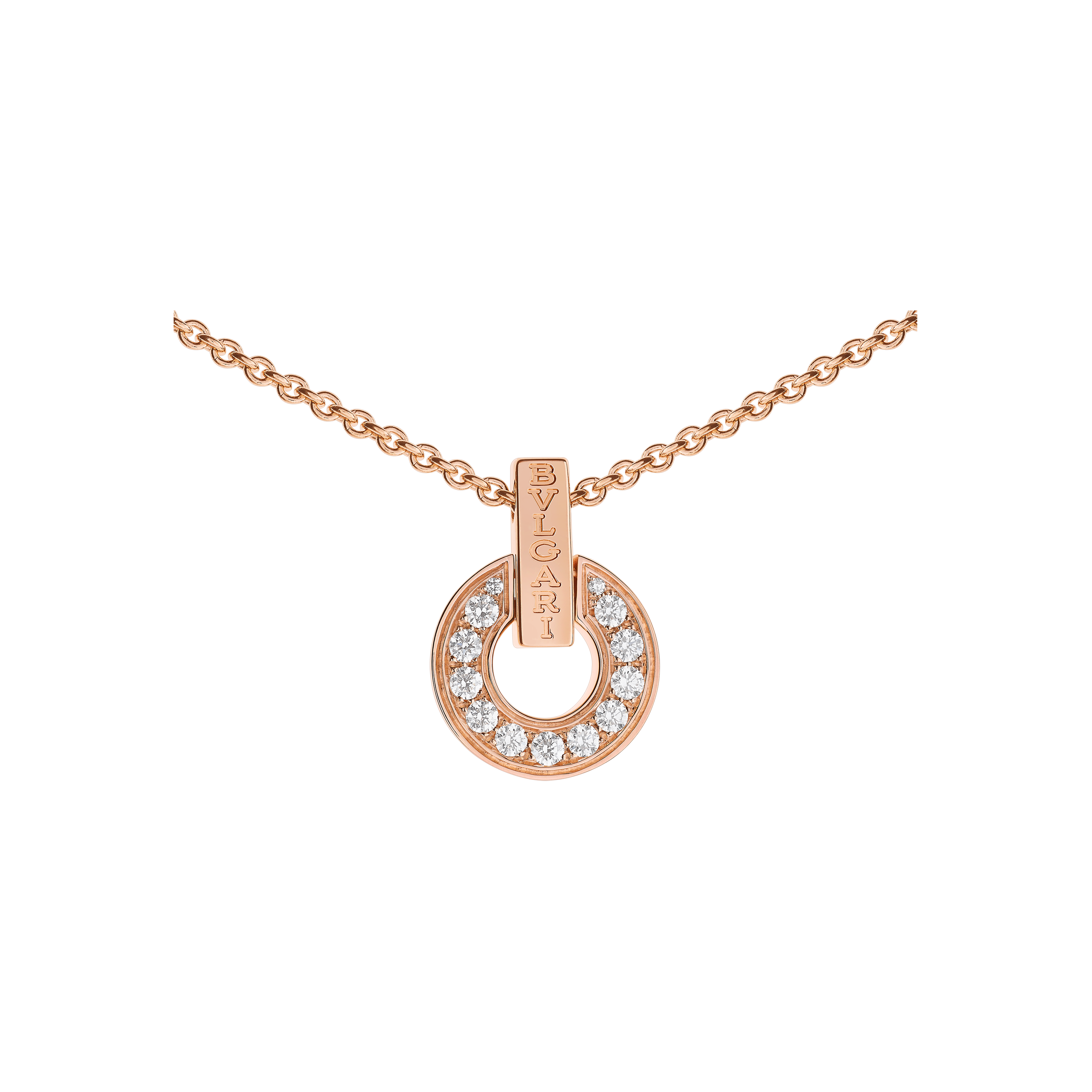 Bulgari | COLLANA BVLGARI BVLGARI OPENWORK IN ORO ROSA CON DIAMANTI PAV&Eacute; PIENI SUL PENDENTE - CL858774 - CL858774 (3)
